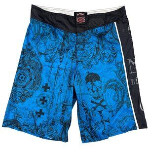 MMA Elite Blue & Black Graphic Mens Sz M Athletic Board Shorts - PreOwned